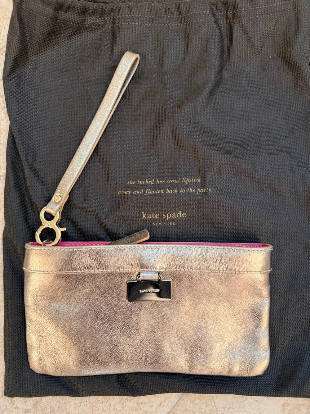 Kate Spade Metallic Silver Leather Wristlet Clutch